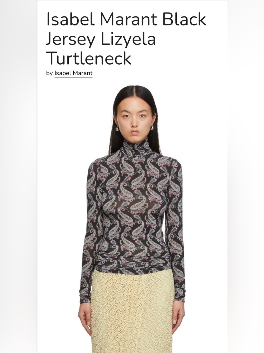 Isabel Marant Black Jersey Lizyela Turtleneck Size S EU 36 $325